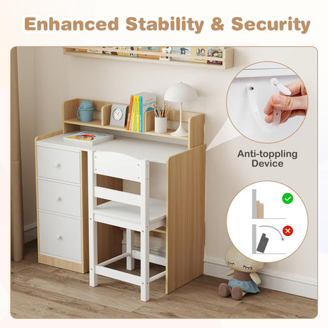 HONEY JOY Kids Study Desk and Chair Set w/Hutch & Storage Shelf for Arts, Crafts