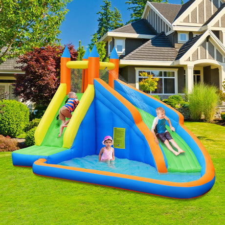 HONEY JOY Inflatable Water Slide Bouncer, Children Wet & Dry Bounce House with Climbing Wall