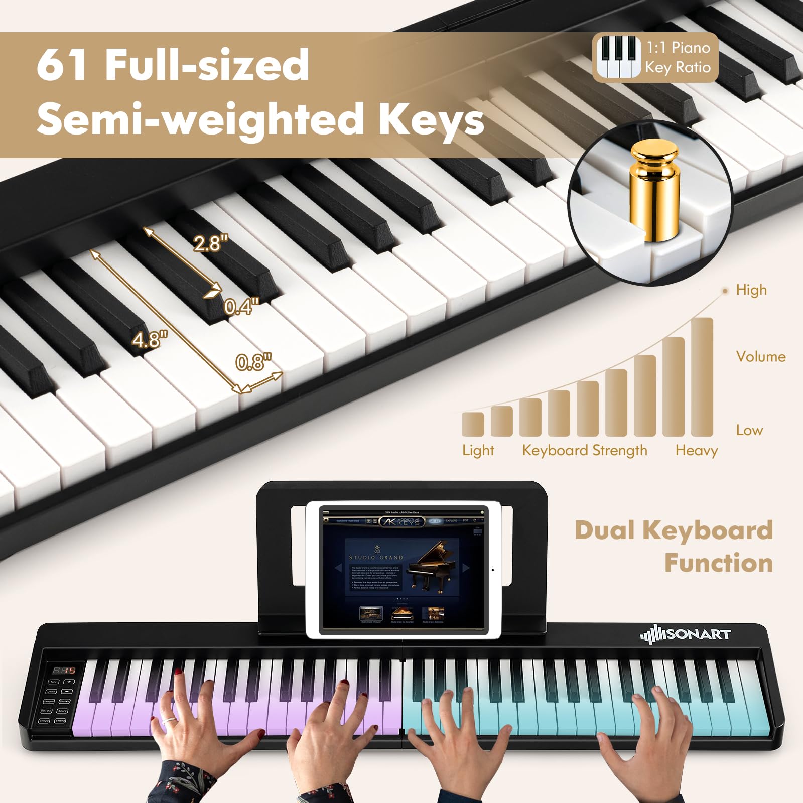 HONEY JOY Foldable 61 Key Piano Keyboard Portable Electric Piano w Fu Babyjoy