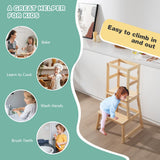 BABY JOY Kids Kitchen Step Stool with Safety Rail, 2 in 1 Solid Wood Montessori Learning Stool