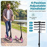 Kick Scooter with 4-Level Adjustable Handlebar, Hand Brake, Anti-Shock Suspension