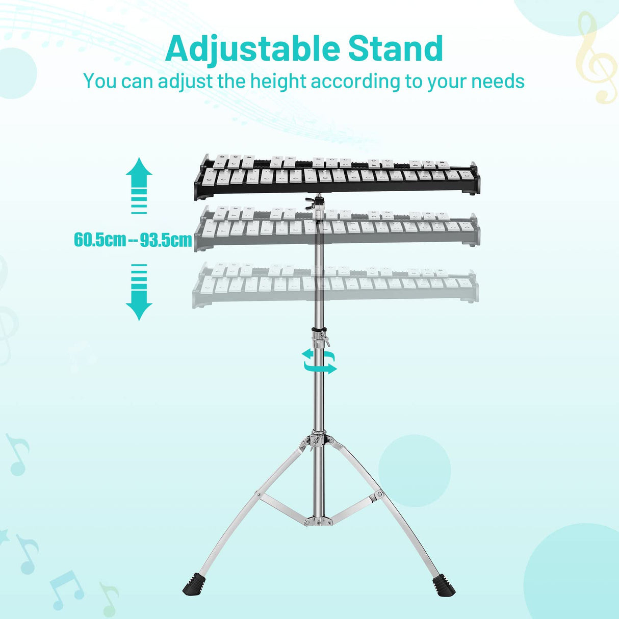 HONEY JOY 32 Note Glockenspiel Xylophone Percussion Bell Kit with Adjustable Stand, 8'' Practice Pad