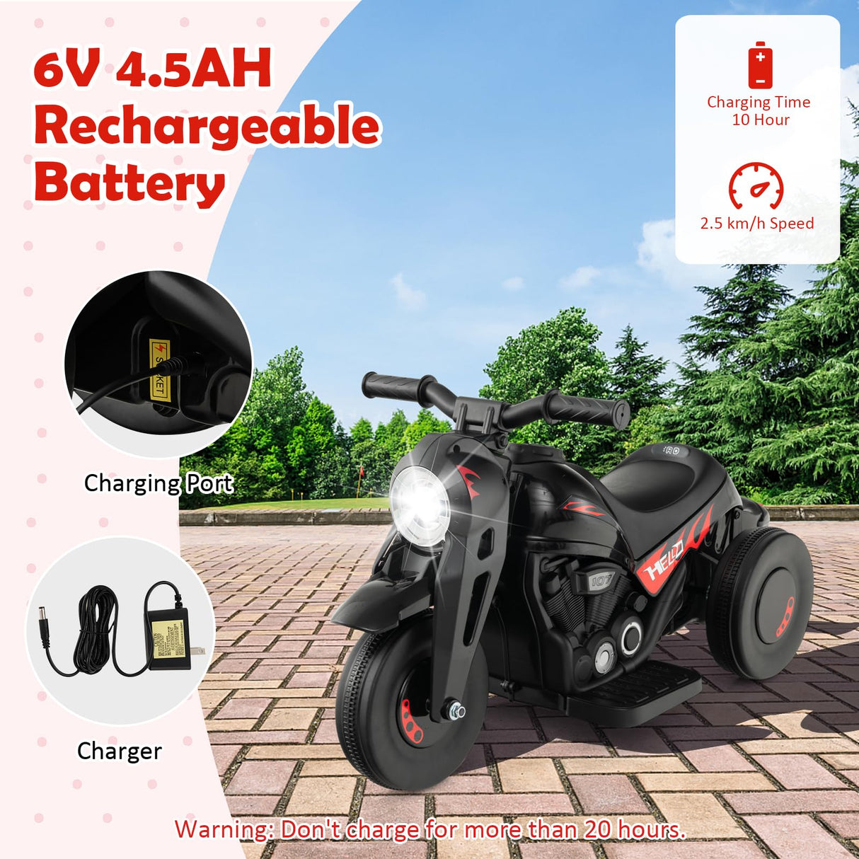 HONEY JOY Kids Motorcycle 6V Battery Powered Ride on Motorbike with Bubble Maker