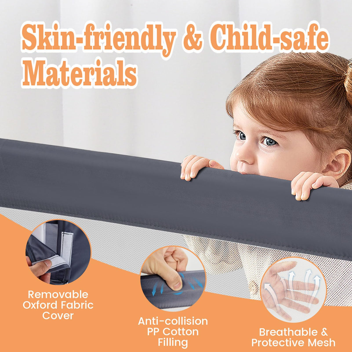 BABY JOY 120 cm Bed Rail Guard for Toddlers, Universal Baby Fold Down Bed Rail w/Adjustable Safety Strap & Breathable Mesh