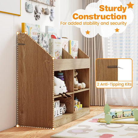 HONEY JOY 3-Tier Kids Bookshelf, Montessori Cube Bookcase for Nursery, Classroom