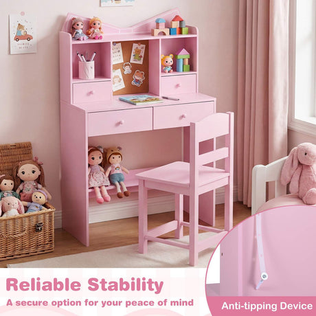 HONEY JOY Kids Study Desk with Chair, Children Writing Table and Chair Set with Open Storage Shelves