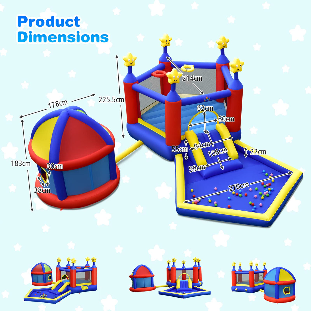 HONEY JOY Inflatable Bounce House with Playhouse, 5-in-1 Star Themed Bouncy Castle w/Double Basketball Hoops