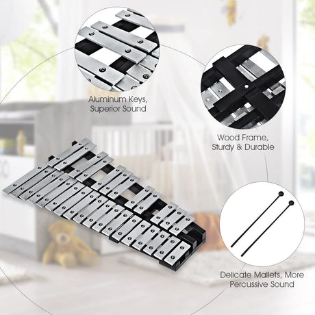 HONEY JOY Kids 30-Note Glockenspiel Xylophone, Foldable Xylophone w/2 Mallets, Shoulder Strap