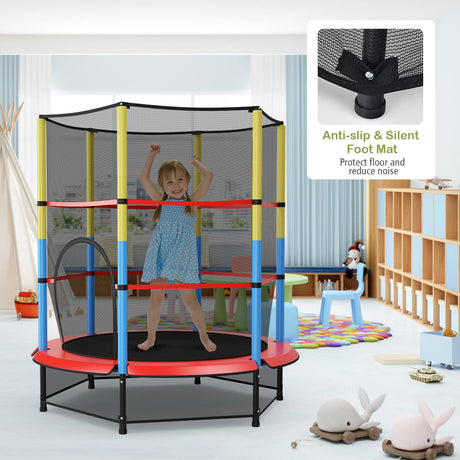 HONEY JOY 55" Kids Trampoline with Safety Enclosure Net, Mini Toddler Trampoline