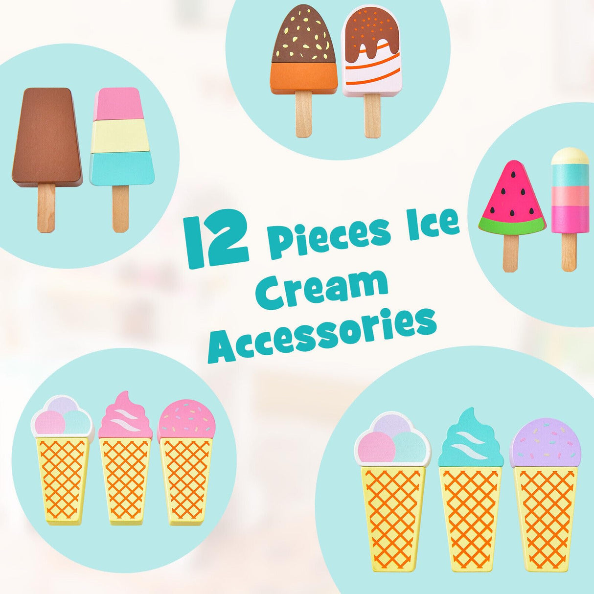 HONEY JOY Wooden Ice Cream Cart for Kids