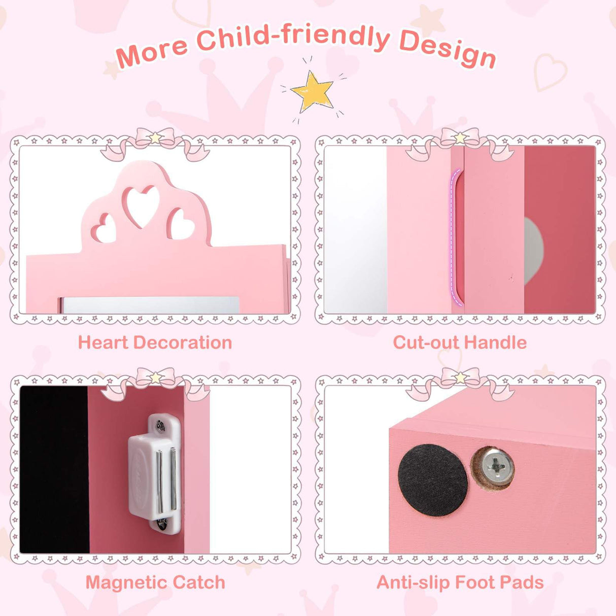 HONEY JOY Kids Jewelry Cabinet, 3-in-1 Freestanding Jewelry Armoire