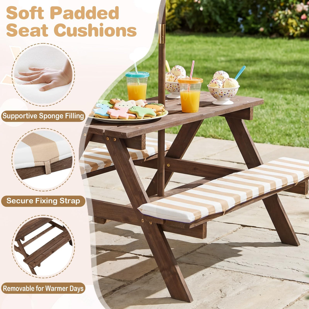 HONEY JOY Kids Picnic Table with Bench, Fir Wood Toddler Outdoor Table Set