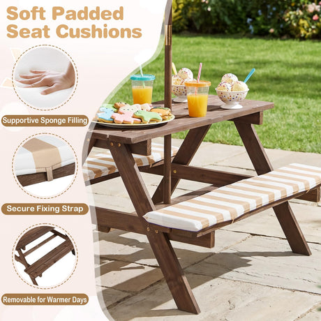 HONEY JOY Kids Picnic Table with Bench, Fir Wood Toddler Outdoor Table Set