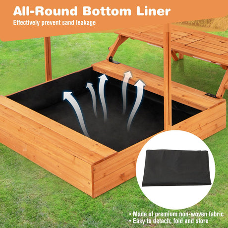 HONEY JOY Kids Wooden Sand Box w/Lid Cover, Outdoor Sand Pit for Children