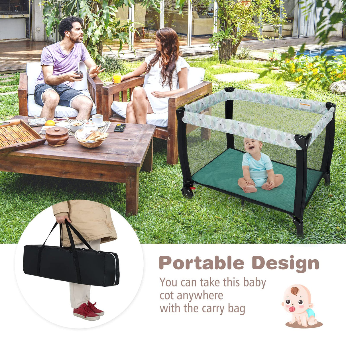 BABY JOY 3-in-1 Portable Baby Bassinets, Folding Travel Cot for Infant Toddler