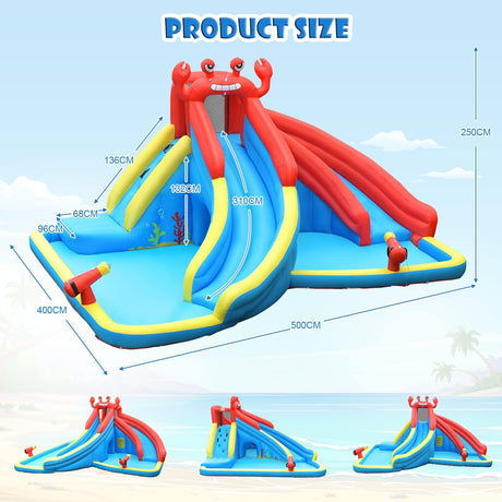 HONEY JOY Inflatable Water Slide, 7 in 1 Giant Water Park Double Long Slide w/Splash Pool, Tunnel Adventure