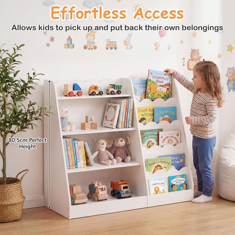 HONEY JOY Kids Bookshelf, Toddler Bookcase Toy Organizer