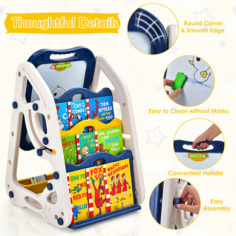 BABY JOY 3 in 1 Kids Art Easel, Double Sided Whiteboard & Chalkboard w/Book Storage Rack