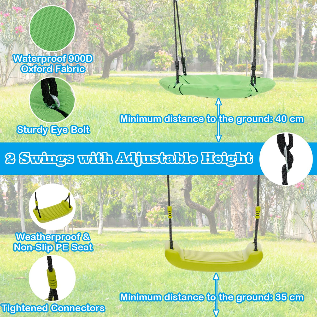 HONEY JOY 6-in-1 Patio Kids Swing Set, A-Shaped Metal Swing Frame
