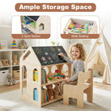 HONEY JOY House-Shaped Kids' Desk w/Chair, 3-in-1 Toddler Art Table Set