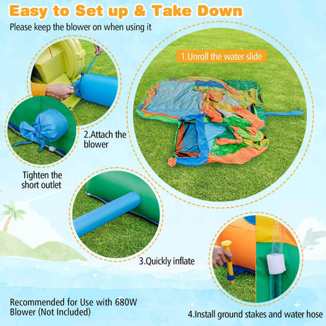 HONEY JOY Inflatable Water Slide, Kids Water Park w/Long Slides, Splash Pools, Climbing Wall, Water Gun
