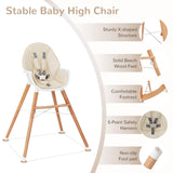 BABY JOY Baby High Chair, Wooden Highchair for Babies Infants w/Double 4-Gear Tray