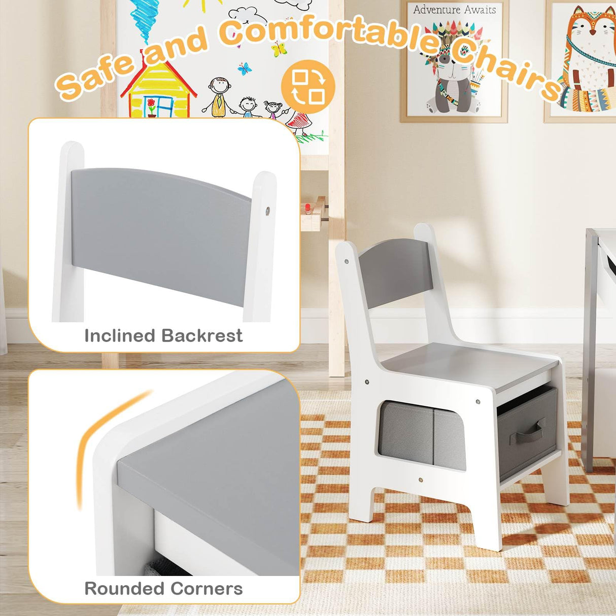 4-in-1 Kids Table and Chair Set, Wooden Activity Table, 2-in-1 Detachable Tabletop Table & Chair Set for Classroom
