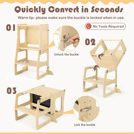 BABY JOY 3-in-1 Foldable Kitchen Standing Tower for Toddlers