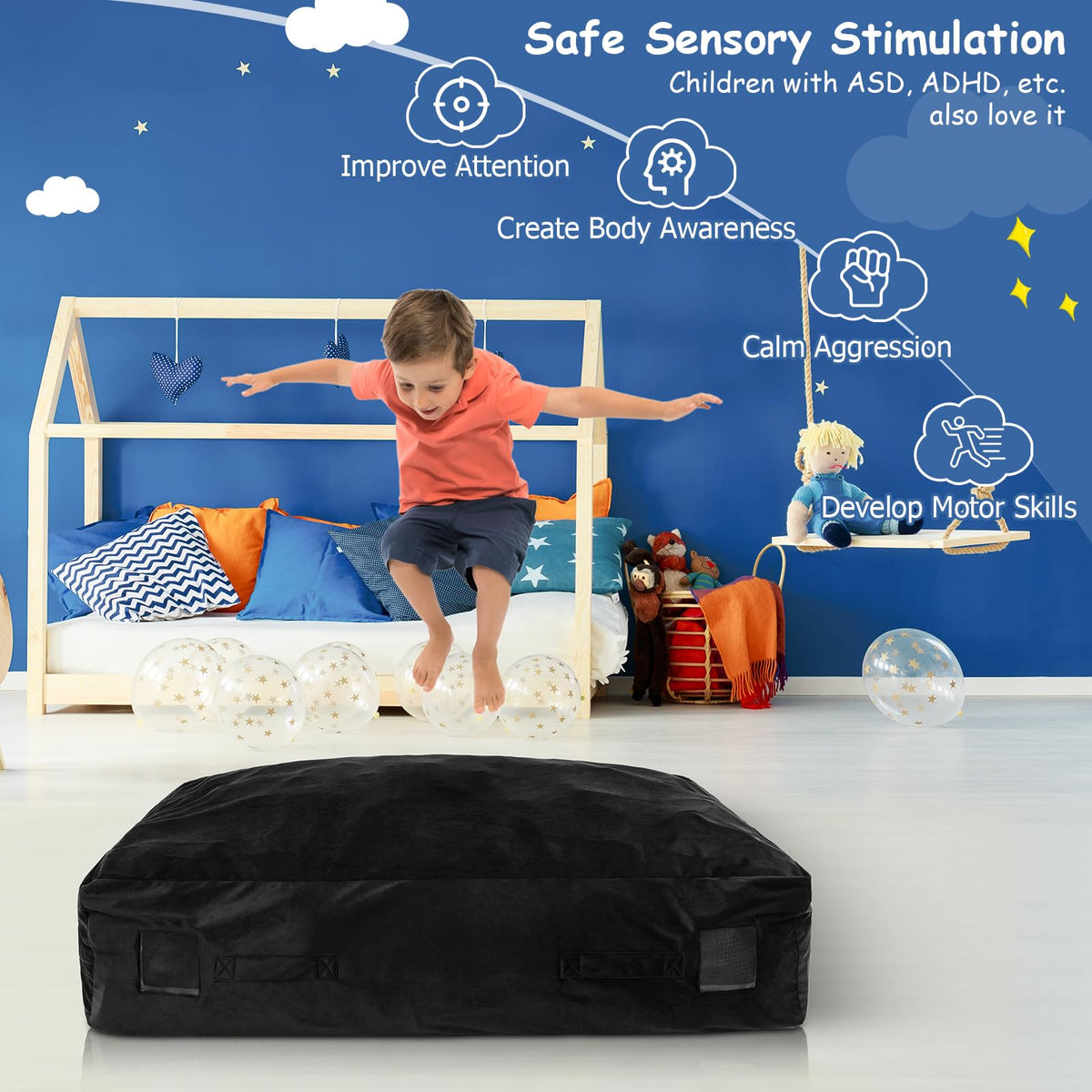 Sensory Mat with Foam Blocks and Washable Velvet Cover