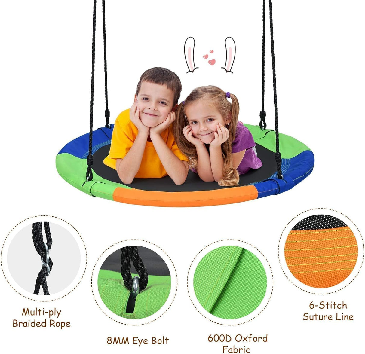 100 cm Flying Saucer Tree Swing for Kids, Play Swing with Adjustable Ropes