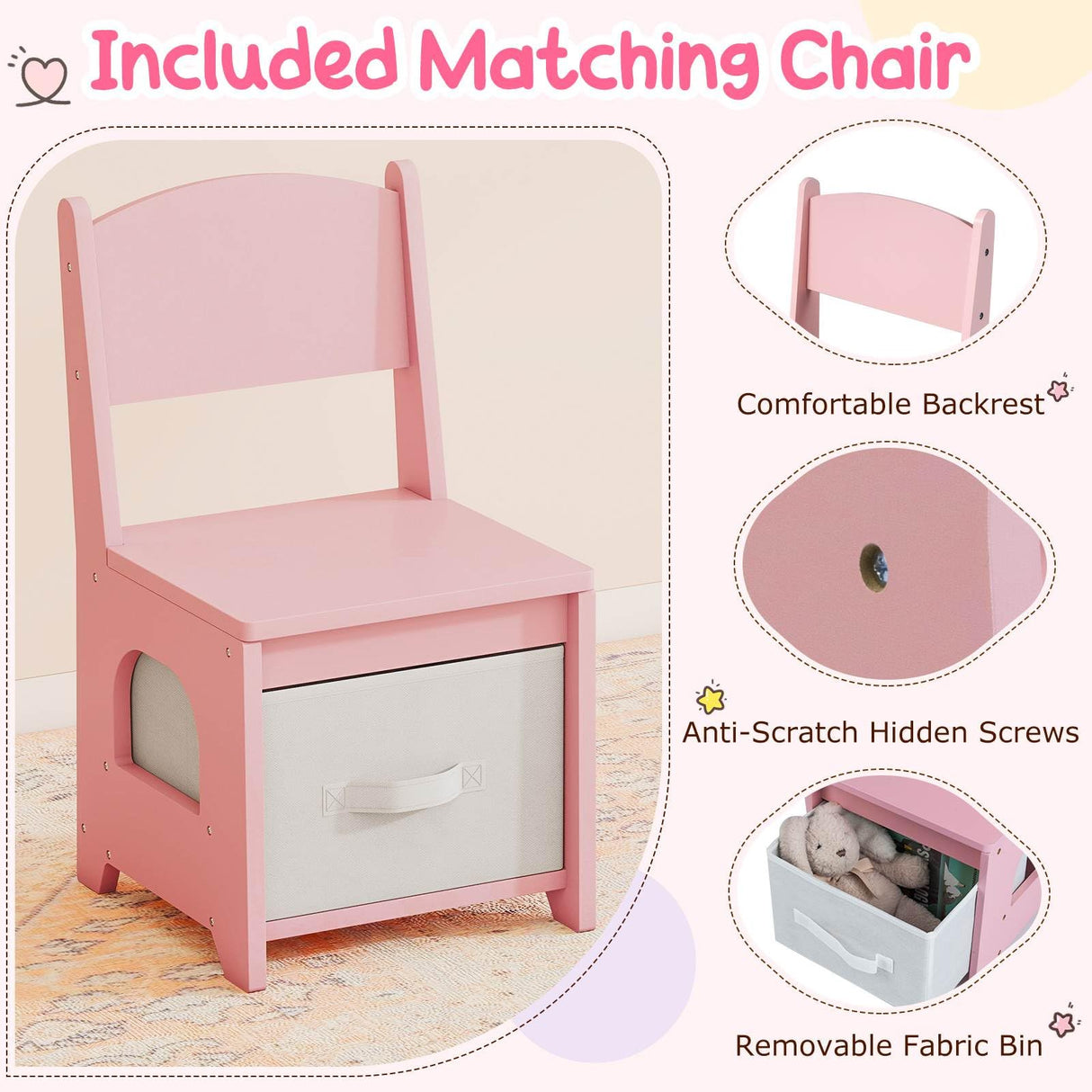 Kids Vanity Set, Pretend Play Dressing Table Set w/3-Color Lighting Modes