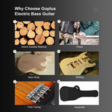 Full Size Electric 4 String Bass Guitar for Beginner Starter Complete Kit, Rose Fingerboard and Bridge, w/2 Pickups & 2 Tone Control, Guitar Bag, Strap, Guitar Pick, Amp Cord