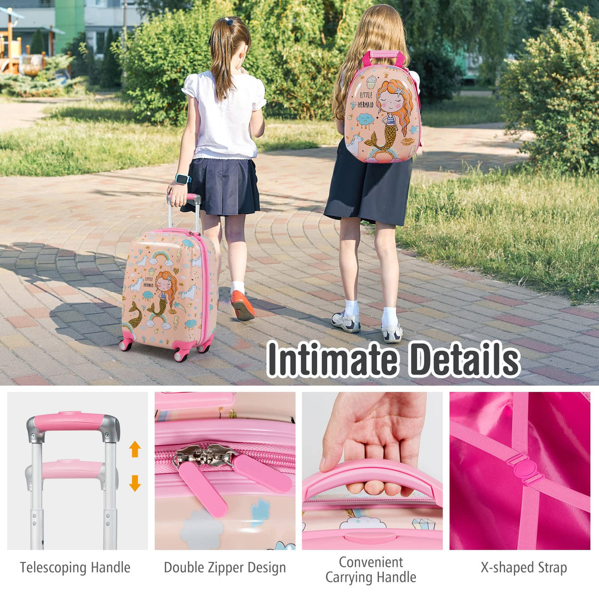 BABY JOY 2 Pieces Kids Luggage Set, Children Hard Shell Travelling Case