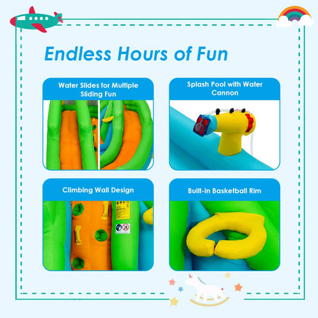 HONEY JOY Inflatable Water Slide, 6 in 1 Inflatable Castle Water Park w/Climbing Wall, Basketball Rim