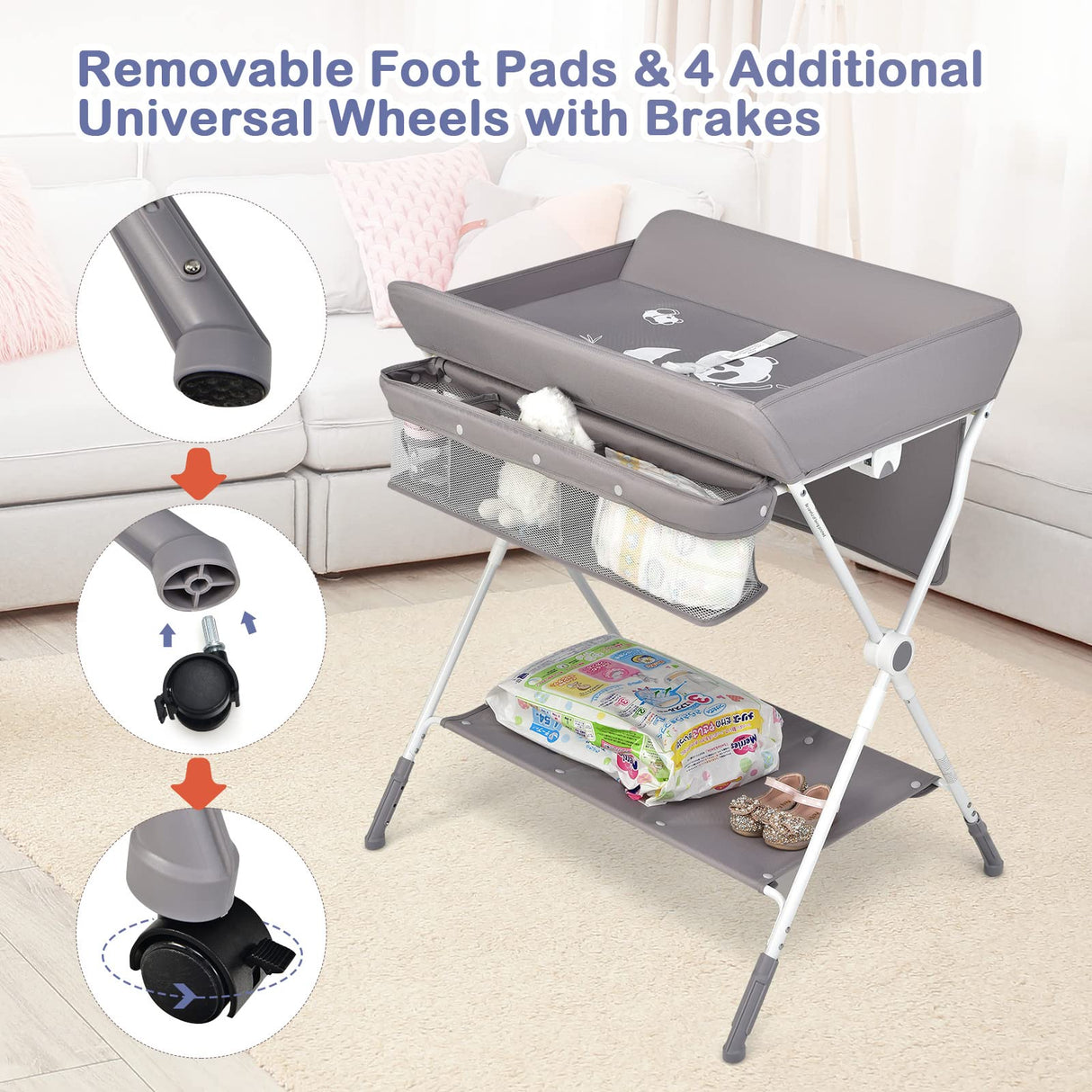 BABY JOY Baby Changing Table, Height Adjustable 4 in 1 Folding Diaper Station