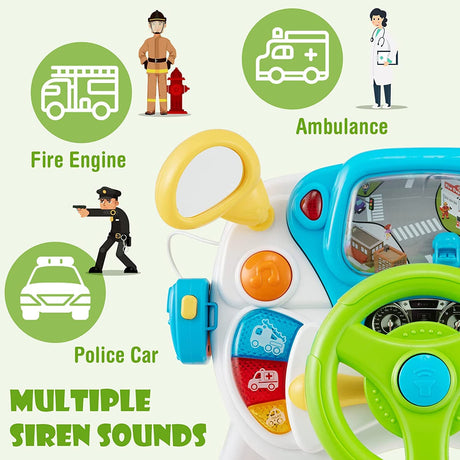 HONEY JOY Steering Wheel Toy, Pretend Play Driving Simulated Toy w/Light and Music, Cyclic Rotary Scene