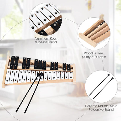 HONEY JOY Kids 27-Note Glockenspiel Xylophone, Glockenspiel Xylophone for Toddlers w/27 Metal Keys, Percussion Instrument