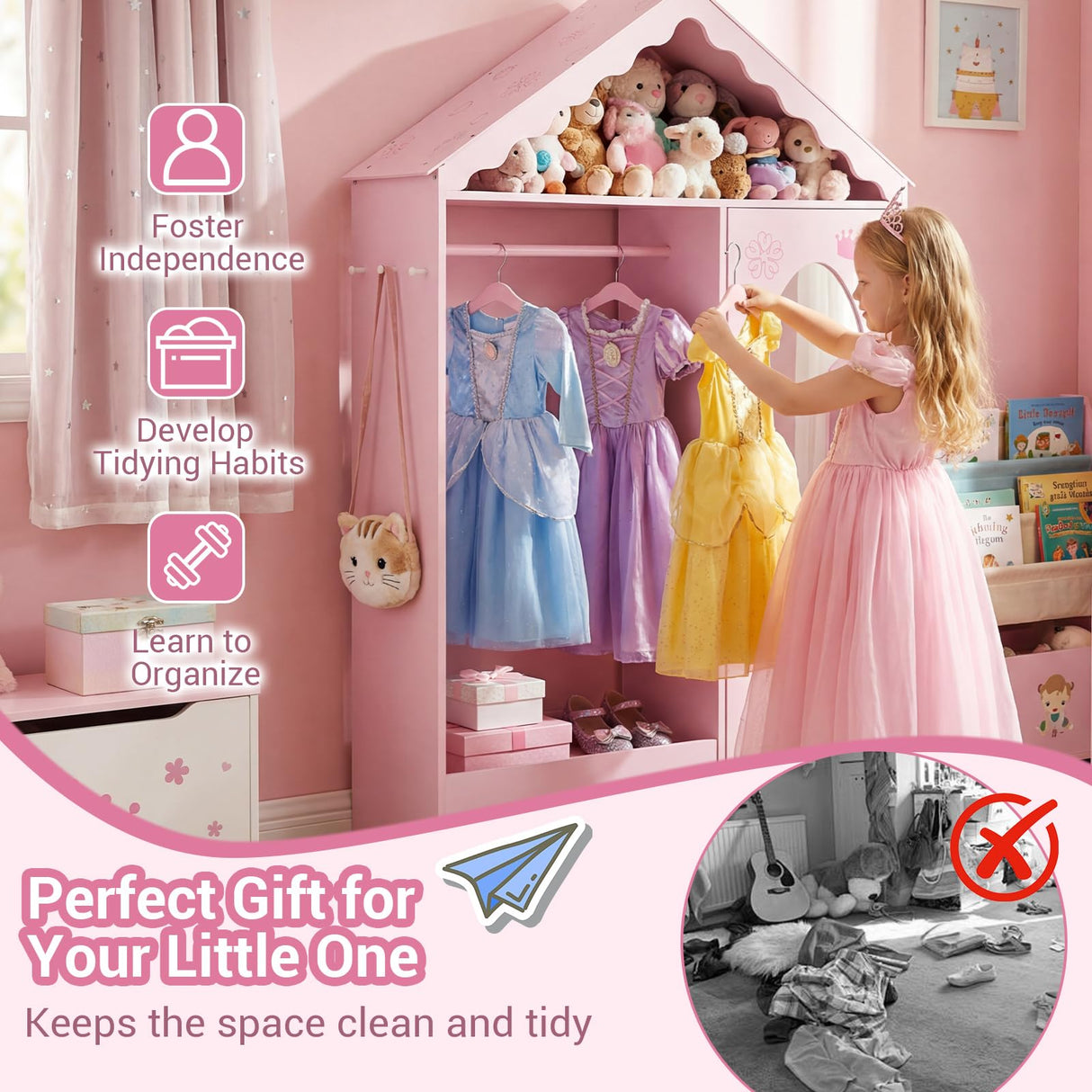 HONEY JOY Kids Clothing Rack with Mirror, Children Dress Up Center