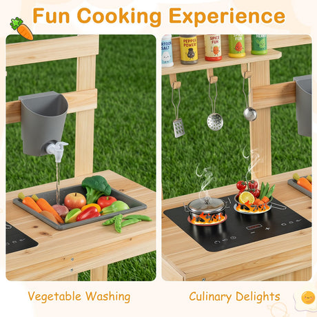 HONEY JOY 3-Piece Kids Playset for Outdoor w/Mud Kitchen, BBQ Grill, Pizza Oven