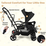 Sit and Stand Stroller, Foldable Double Stroller with Wristband