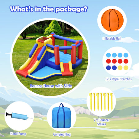 HONEY JOY Inflatable Bounce House with Large Jumping Area, Dual Slide, Ball Pit, Climb Wall, Basketball Hoop