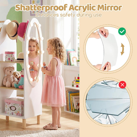 HONEY JOY Kids Dress Up Storage with Mirror and Lights