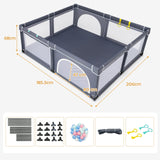BABY JOY Baby Playpen for Toddler, 206 x 185.5 x 68 cm Large Safety Play Yard with 50 Ocean Balls, 4 Pull Rings