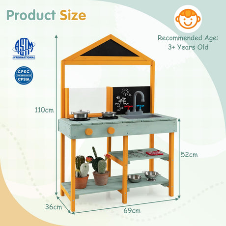 HONEY JOY Kids Kitchen Playset, Outdoor Mud Kitchen with Root Viewer Planter, Rotatable Faucet & Removable Sink