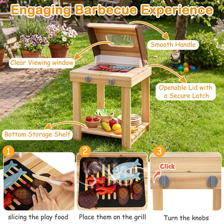 HONEY JOY 3-Piece Kids Playset for Outdoor w/Mud Kitchen, BBQ Grill, Pizza Oven