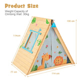 HONEY JOY Kids Triangle Climber with Tent, 2 in 1 Wooden Climbing Triangle Toys w/Climbing Wall