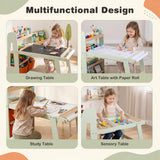 HONEY JOY Kids Sensory Table and Chairs,Art Desk Set with Paper Roll