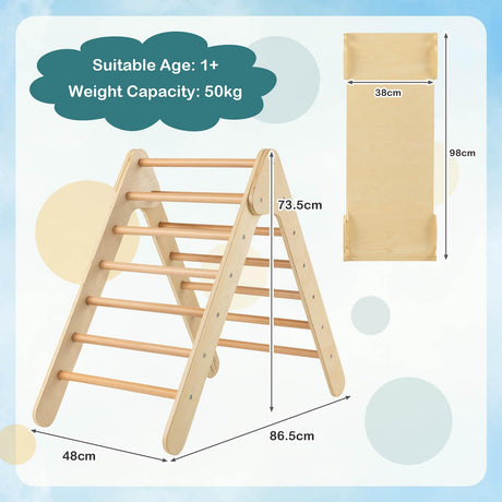 HONEY JOY Wooden Climbing Triangle Ladder for Kids, Children Montessori Triangle Climber with Adjustable Angle’s Ramp for Climb
