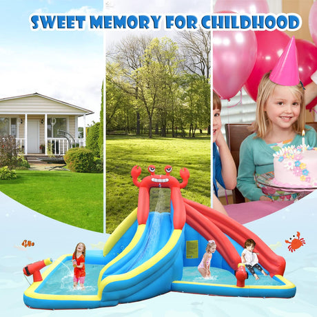 HONEY JOY Inflatable Water Slide, 7 in 1 Giant Water Park Double Long Slide w/Splash Pool, Tunnel Adventure