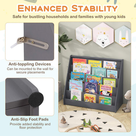 HONEY JOY 5 Tier Kids Bookshelf, Toddler Book Display Storage Shelves